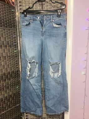 wild fable Light Blue Distressed Wide-Leg Jeans